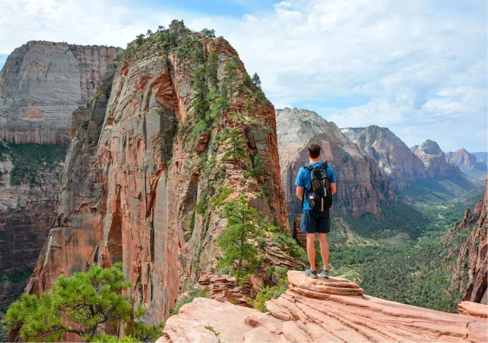 hiker in shorts at zion