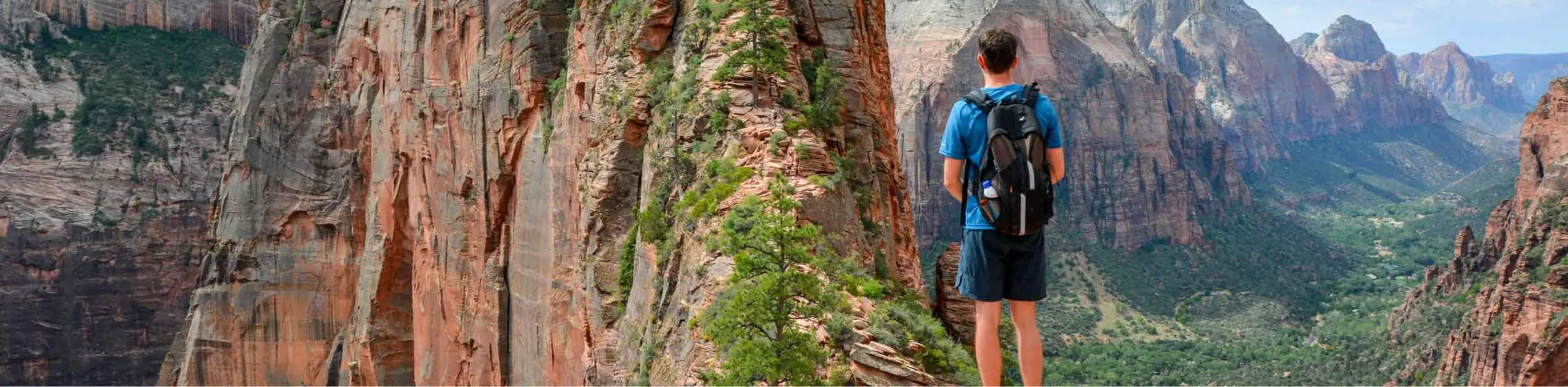 hiker on looking out over zion