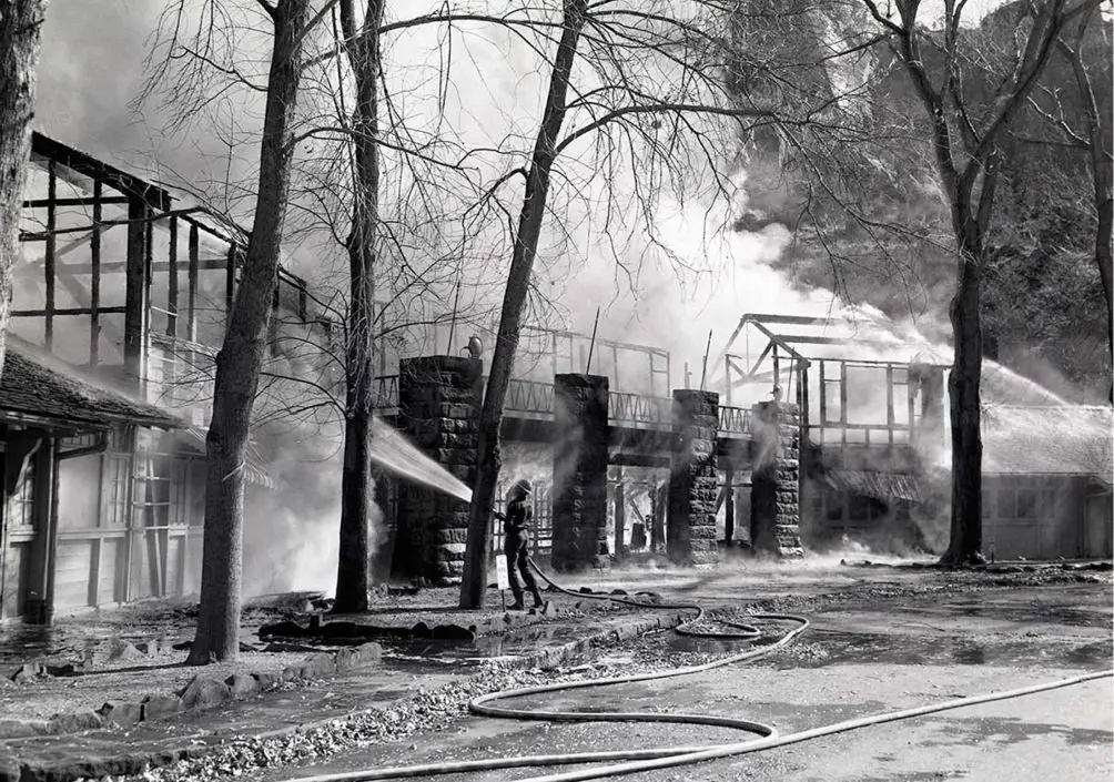 zion in after a fire in black and white
