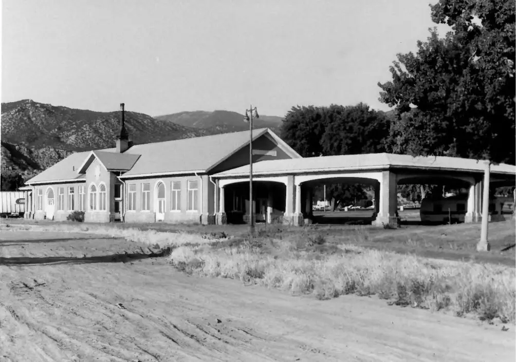 black and white picture of the railroad station