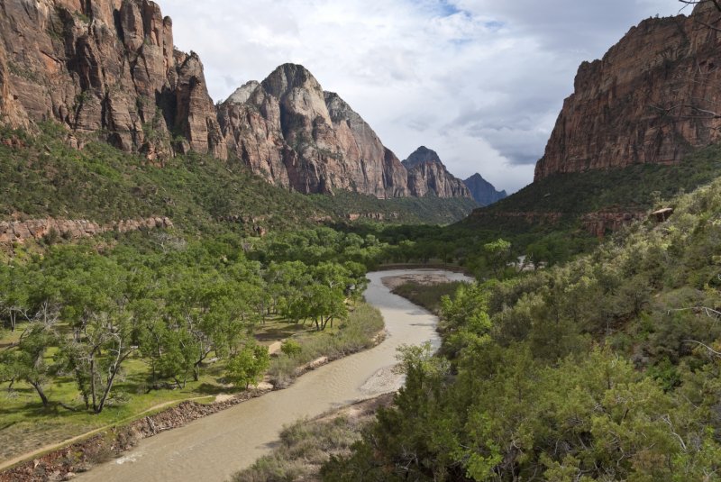 Zion Canyon and the Meandering Virgin River at Dusk